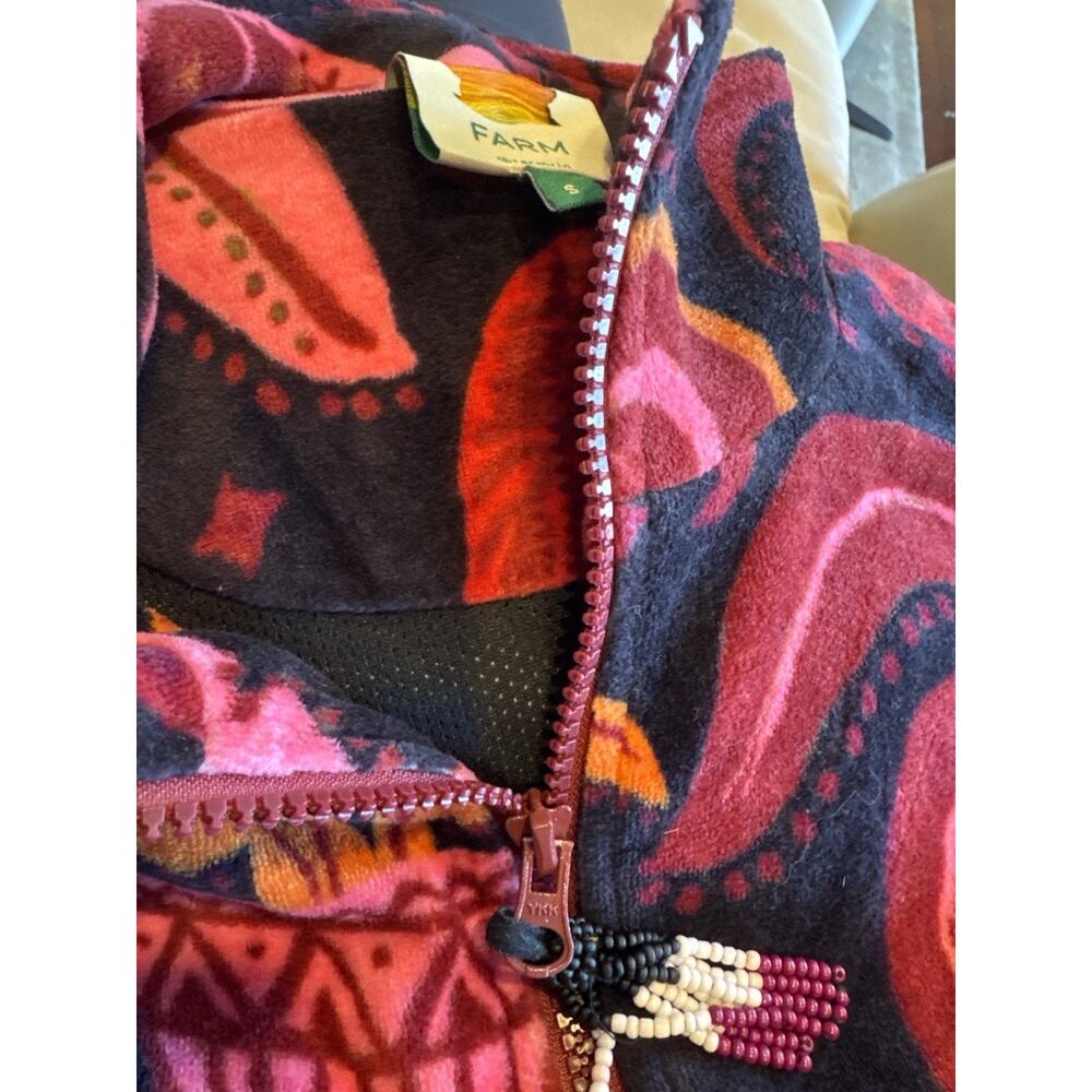 Farm Rio Velour Tropical Jacket Palm Trees Sz Small Vacation Resort Fall - Picture 3 of 7